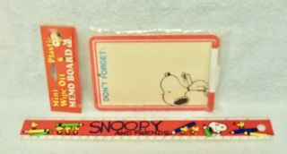 2 Rare Vintage Items - Snoopy & Woodstock Plastic Ruler & Butterfly Memo Board - Min