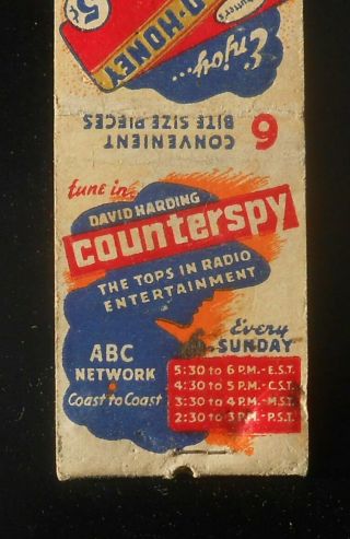 1940s Tune In David Harding Counterspy Radio Show Abc Bit - O - Honey Candy Bar Spy