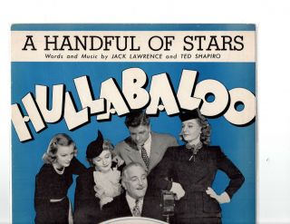 A Handful Of Stars - Sheet Music - Movie " Hullabaloo " Frank Morgan Virg.  Grey 1940