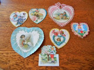 7 Vintage Heart Valentine Cards Late 1940 