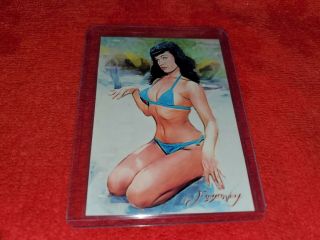 Bettie Page Pin Up Sketch Card 3 Signed By Artist `d 40/50