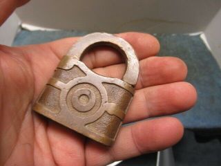 Old brass padlock lock SAFE with a key.  n/r 2