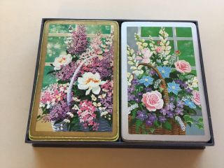 Playing Cards Double Deck - Flowers In A Basket - Gold Silver - Rare Vintage