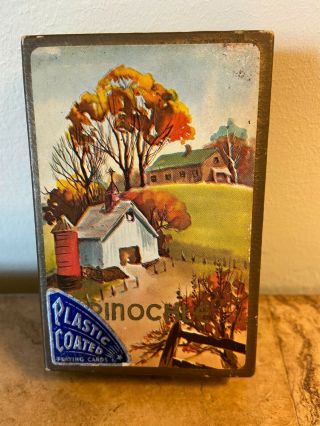 Vtg Po - Do Deluxe Farm Scene Plastic Coated Pinochle Playing Cards Deck