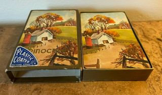 VTG PO - DO DELUXE Farm Scene Plastic Coated Pinochle Playing Cards Deck 3