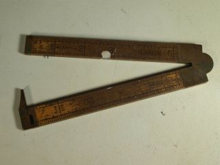 Vintage Stanley No 36 1/2 R Boxwood Wood And Brass Folding Slide Ruler