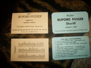 Sheriff Buford Pusser Election Card From 2 Different Elections (4) Total Blk Fri