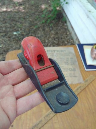 Vintage 5 1/4 Inch Red Blue Wood Plane,  Made In Usa