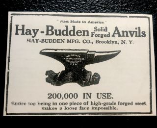 1919 Hay - Budden Anvil Blacksmith Advertising - Brooklyn - York