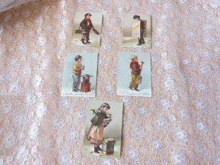 5 Victorian Christmas/new Year Cards/children Scenes