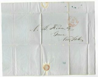 19th Century Stampless Cover,  Letter,  York City To Geneva Ny,  10 Cent Rate