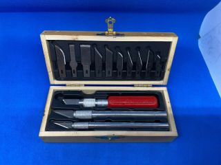 Vintage X - Acto Knife Wood Box Set - Acceptable Light Rust Refer To Pictures