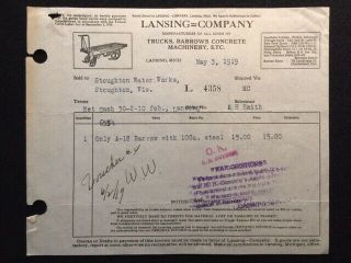 1919 Lansing=company Lansing,  Michigan {{{illustrated}}} Billhead