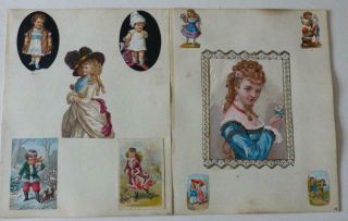 2 Victorian Scrapbook Pages.  Cards & Chromo Scraps
