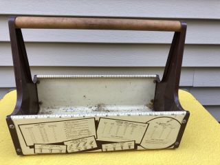 Vintage Craftsman Metal Tool Box Wood Handle Tote Caddy Carpentry Garden 16x9