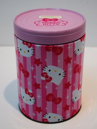 Sanrio Hello Kitty Coin Bank Pencil Tin Metal Piggy Bank Money Save Lid 6 "