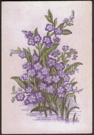 Playing Cards Single Card Old Antique Wide Square Corner Violet Flowers Art