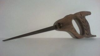 Antique Vintage Wood Handle Hand Saw (total Length 15 1/2in)