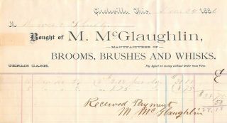 1886 M.  Mcglaughlin Brooms Brushes & Whisks Circleville Ohio Billhead