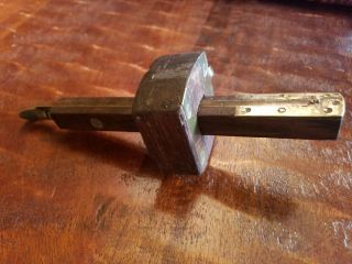 Antique Vintage Wood And Brass Mortise Scribe
