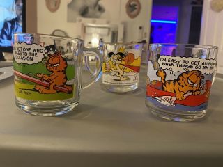Garfield & Odie Jim Davis Mcdonalds 1978 Glass Coffee Cup Mugs Set Of 3 Vintage