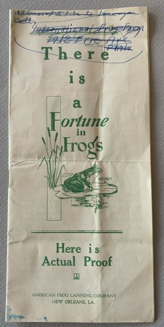 There Is A Fortune In Frogs - Advertisement For The American Frog Canning Co.