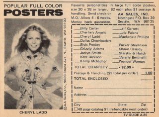 1978 Sexy Cheryl Ladd Celebrity Full Color Poster Ad Charlies Angels Star