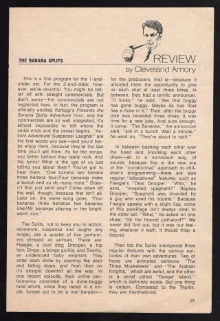 1969 Tv Review Article The Banana Splits Adventure Hour Drooper Fleegle Snorky