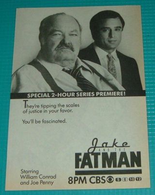 1987 Tv Ad Series Premiere Of Jake And The Fatman William Conrad & Joe Penny