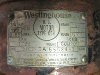 Vintage Westinghouse DC Direct Current Electric Motor 1/4 HP Type CDH 115 Volt 2