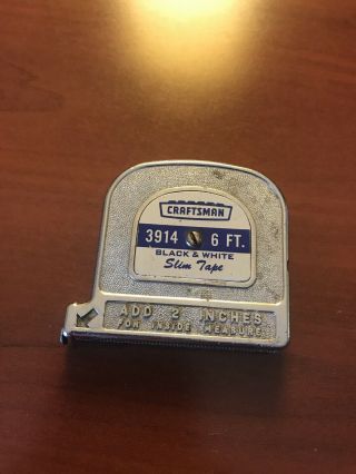 Vintage Craftsman Slim Pocket Tape Measure Black White 6ft.  No.  3914