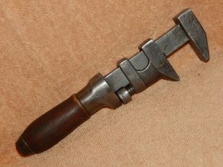 Vintage Antique Small 8 - 1/2 " Adjustable Wood Handle Girard Wrench