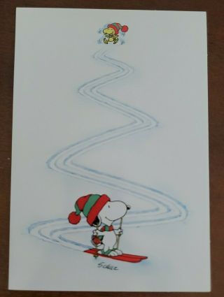 Vintage Hallmark Christmas Card Peanuts Charlie Brown,  Snoopy & Woodstock Skiing