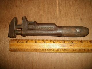 T608 Antique Antique Wood Handle Adjustable Monkey Wrench Patented 1897