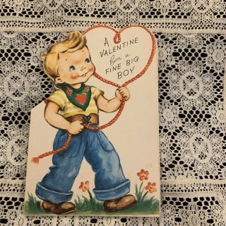 Vintage Greeting Card Valentine Boy Cowboy Boy Lasso Rust Craft