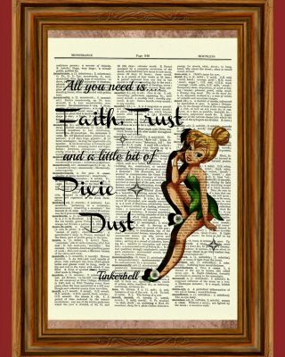 Tinkerbell Dictionary Art Print Poster Picture Disney Peter Pan Tinker Bell