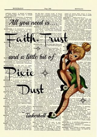 Tinkerbell Dictionary Art Print Poster Picture Disney Peter Pan Tinker Bell 2