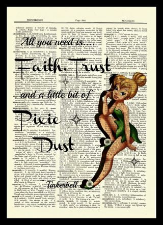 Tinkerbell Dictionary Art Print Poster Picture Disney Peter Pan Tinker Bell 3