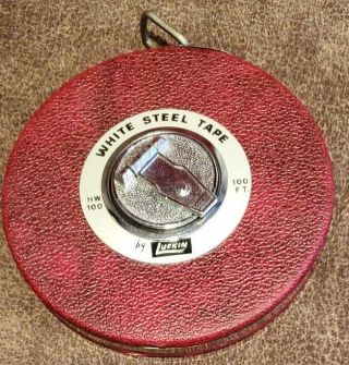 Vintage Lufkin Hw100 - 100 Ft.  White Steel Tape Measure - Red