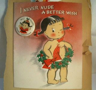 Vintage Susie - Q Character Christmas Card With Pin Back Norcross