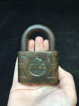Vintage Heavy Brass Yale Pin Tumbler Lock Padlock No Key.  S3