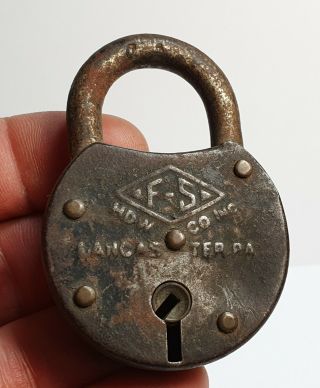 Antique Vintage Round Lock F - S Padlock (no Key)