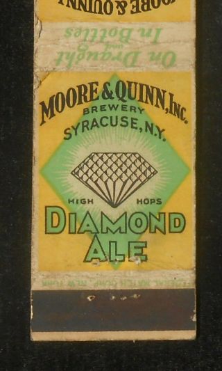 1930s Federal Match Diamond Ale High Hops Moore & Quinn Brewery Syracuse Ny Mb