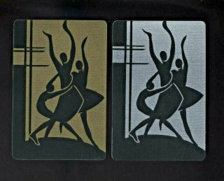2 Art Deco Listed Swap Playing Card Silhouettes Of Dancing Threesome Gold Silver