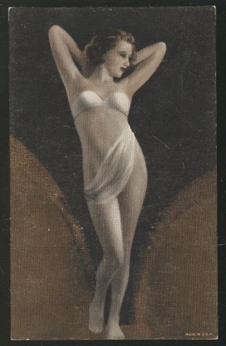 1940s Color Exhibit Or Arcade Card,  Pin Up Girl - Scantily Clothed