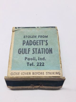 Padgett’s Gulf Station Paoli Indiana Matchcover Matchbook Girlie
