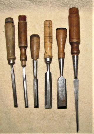 Vintage Wood Chisels - Victor,  Buck,  Gambles,  Unbranded 3/8 To 1 ",  Tapered