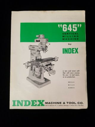 Vintage 1950s Index 645 Vertical Milling Machine Brochure Lathe Broach Tool Bore