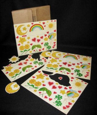 Rare Vintage Care Bears Removable Stickers Decals Mactac Star Liner 1983 Crayons