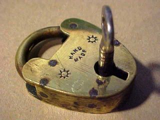Smart Antique Brass Handmade Lock & Key - Over 100 Years Old &